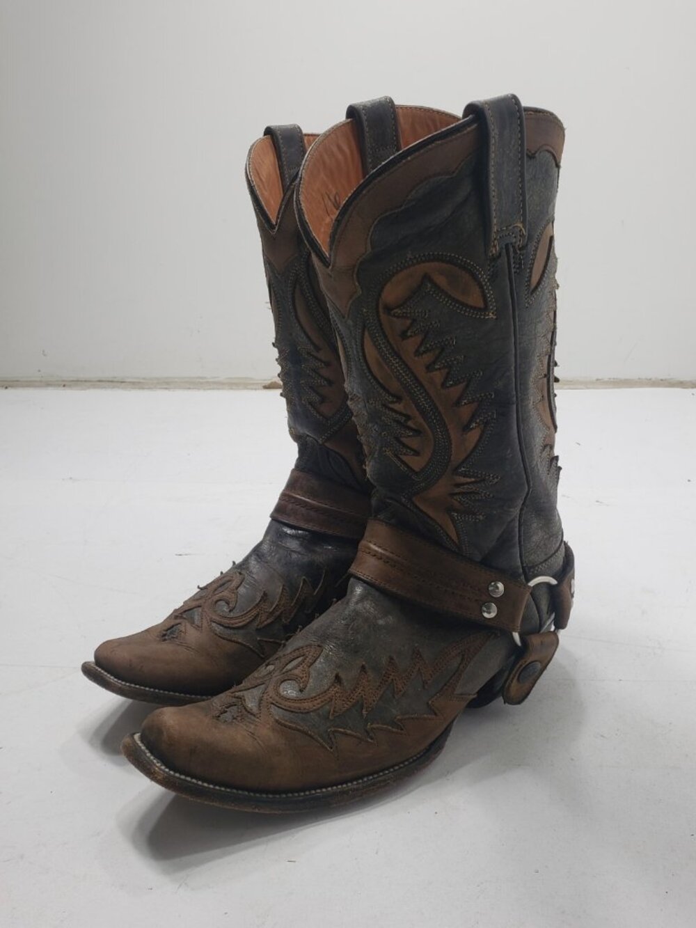 Stetson Outlaw Harnness Cowboy Boots Mens 9.5D Brown Leather Western Distressed